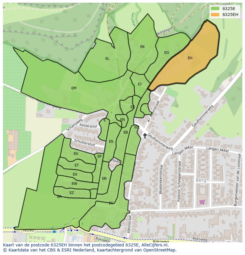 Afbeelding van het postcodegebied 6325 EH op de kaart.