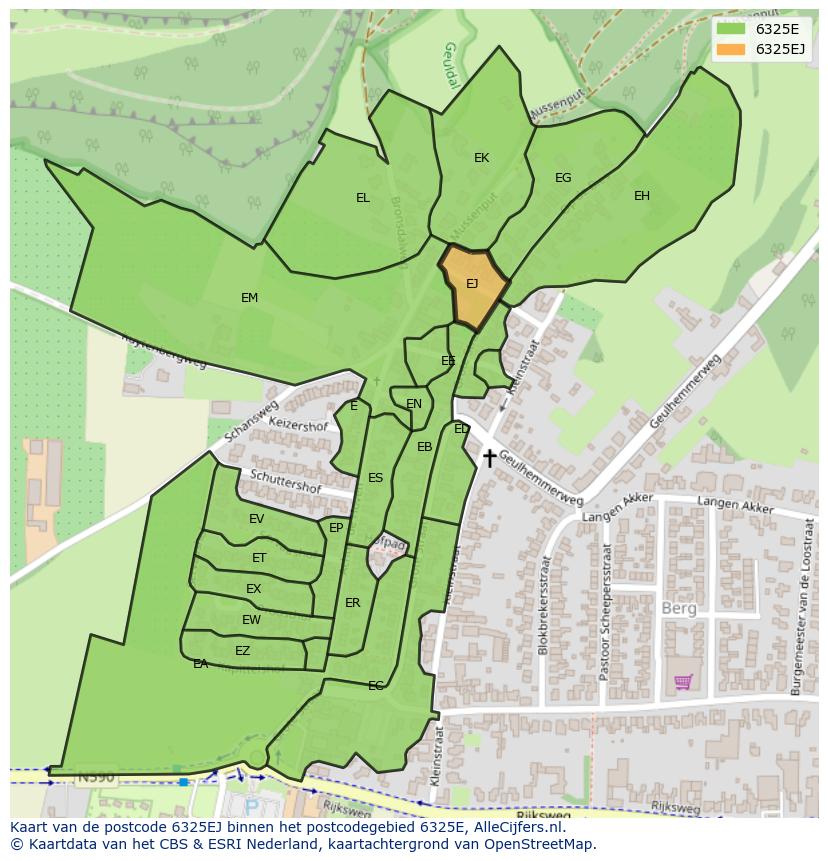 Afbeelding van het postcodegebied 6325 EJ op de kaart.