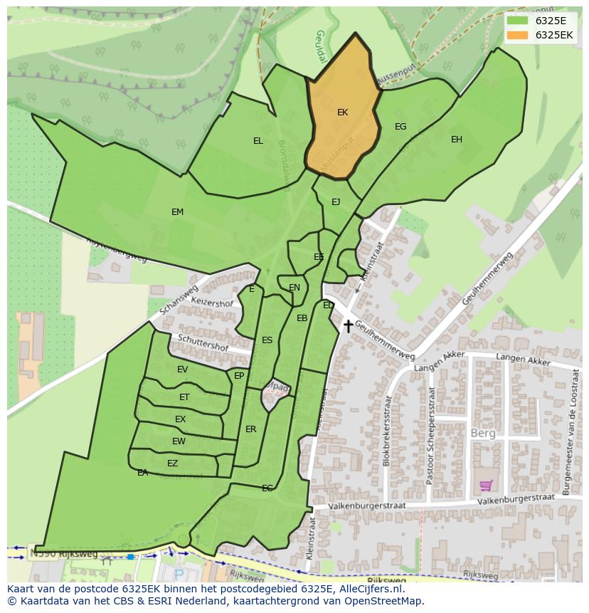 Afbeelding van het postcodegebied 6325 EK op de kaart.