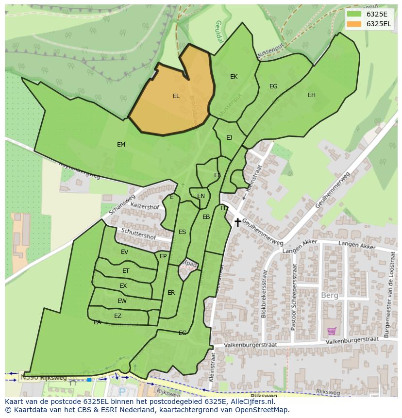 Afbeelding van het postcodegebied 6325 EL op de kaart.