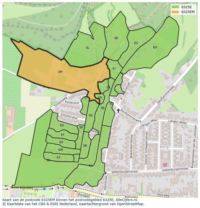 Afbeelding van het postcodegebied 6325 EM op de kaart.