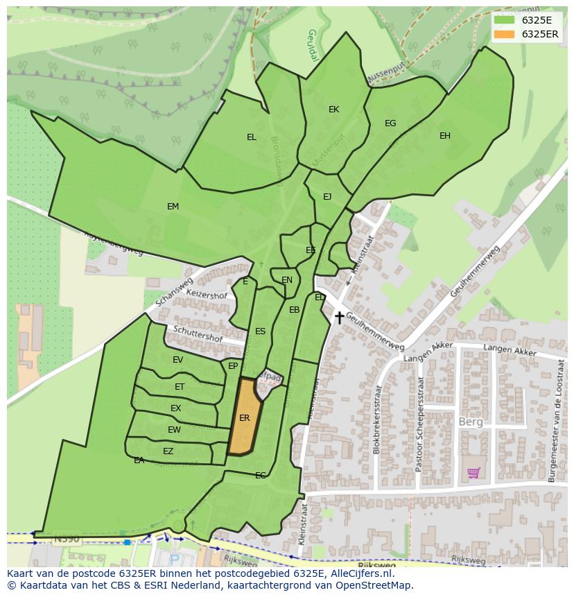 Afbeelding van het postcodegebied 6325 ER op de kaart.