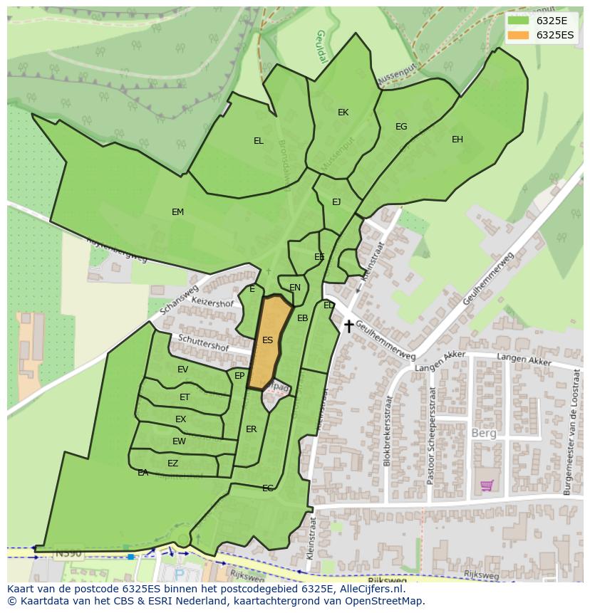 Afbeelding van het postcodegebied 6325 ES op de kaart.