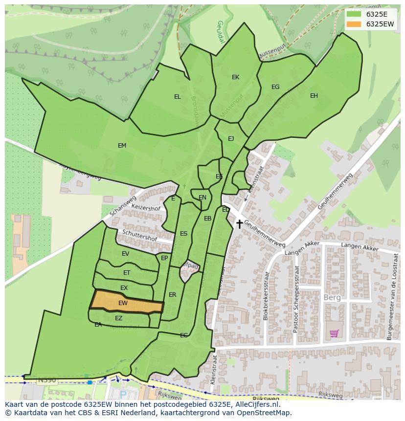 Afbeelding van het postcodegebied 6325 EW op de kaart.