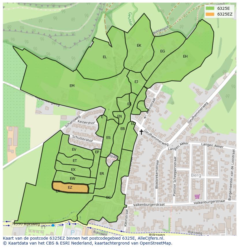 Afbeelding van het postcodegebied 6325 EZ op de kaart.