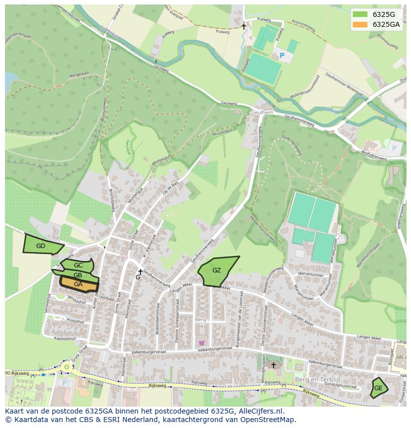 Afbeelding van het postcodegebied 6325 GA op de kaart.