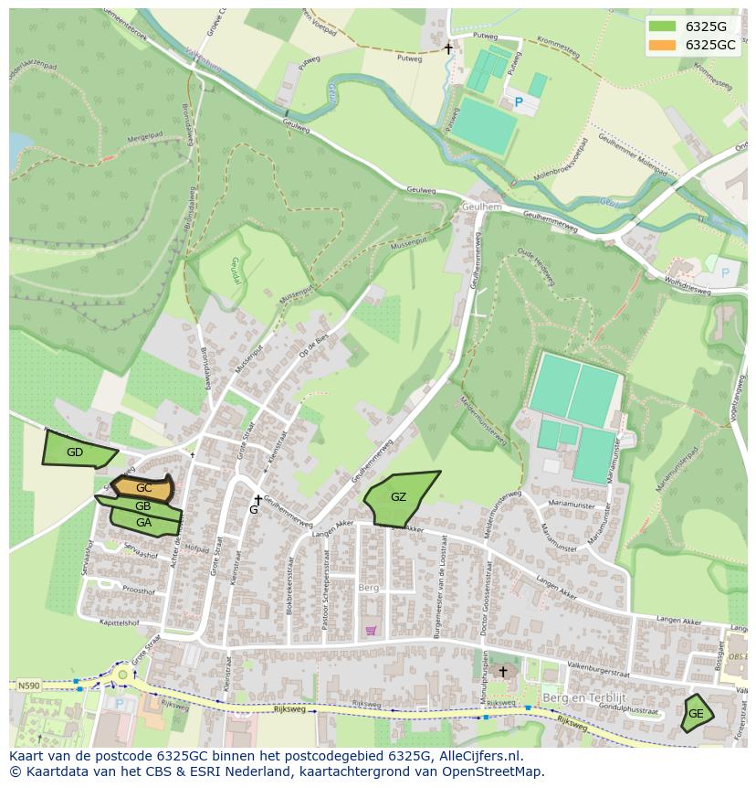 Afbeelding van het postcodegebied 6325 GC op de kaart.