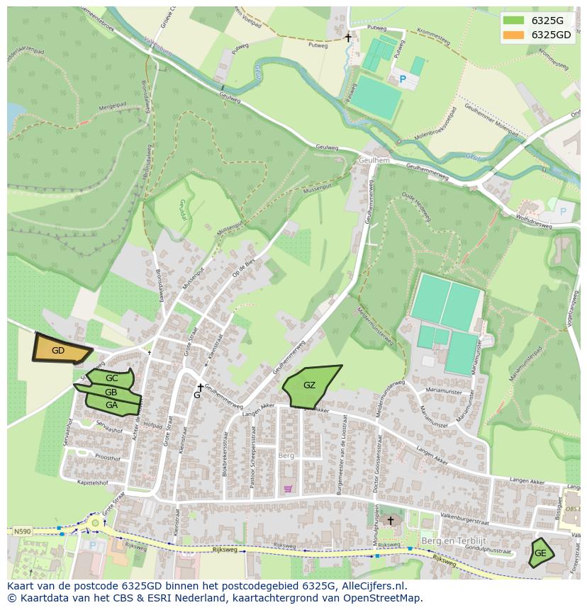 Afbeelding van het postcodegebied 6325 GD op de kaart.