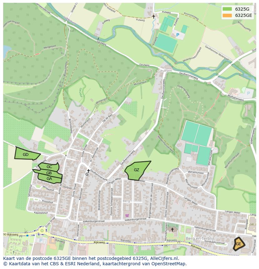 Afbeelding van het postcodegebied 6325 GE op de kaart.