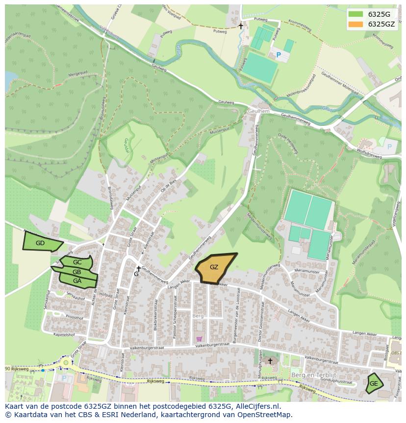 Afbeelding van het postcodegebied 6325 GZ op de kaart.