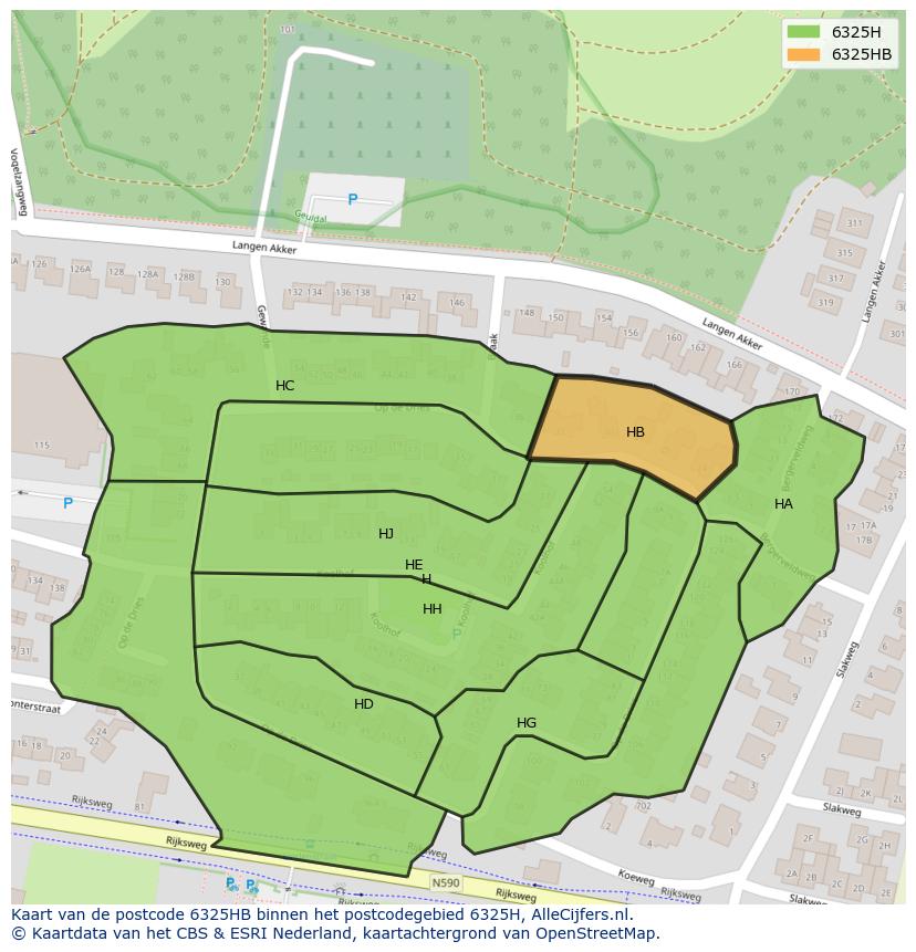 Afbeelding van het postcodegebied 6325 HB op de kaart.