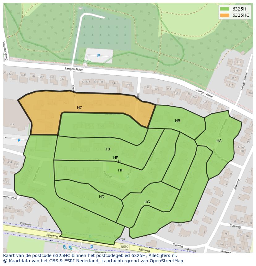 Afbeelding van het postcodegebied 6325 HC op de kaart.