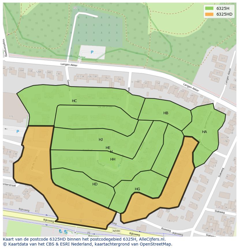 Afbeelding van het postcodegebied 6325 HD op de kaart.