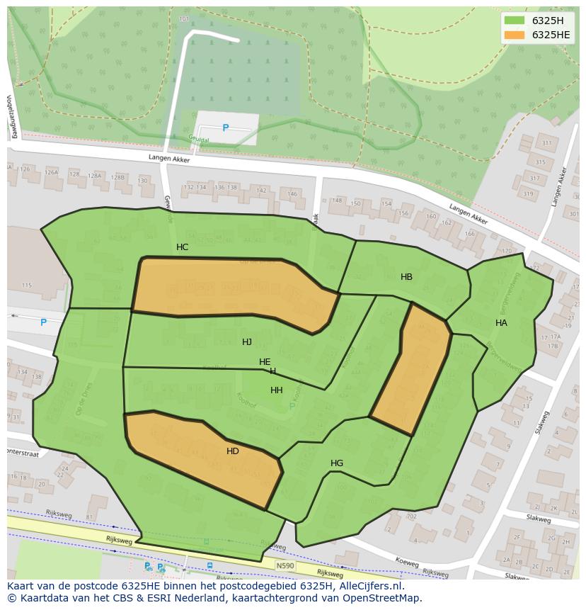 Afbeelding van het postcodegebied 6325 HE op de kaart.