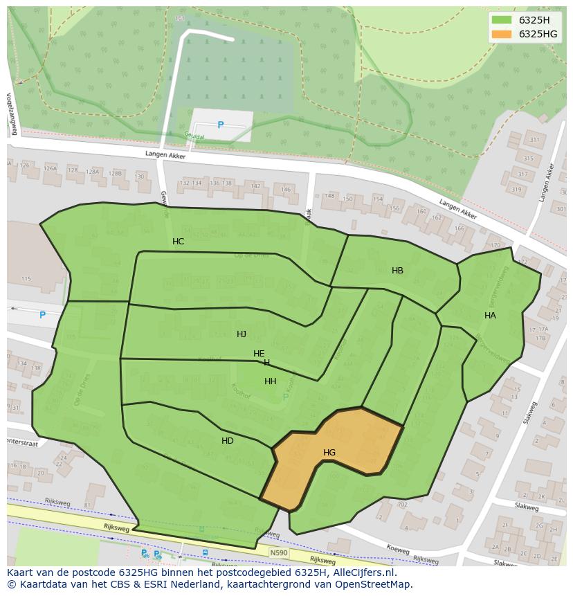 Afbeelding van het postcodegebied 6325 HG op de kaart.
