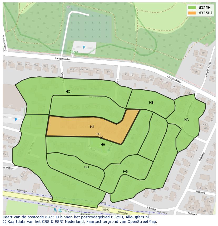 Afbeelding van het postcodegebied 6325 HJ op de kaart.