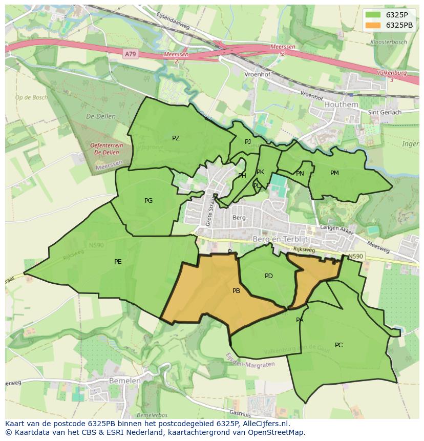 Afbeelding van het postcodegebied 6325 PB op de kaart.
