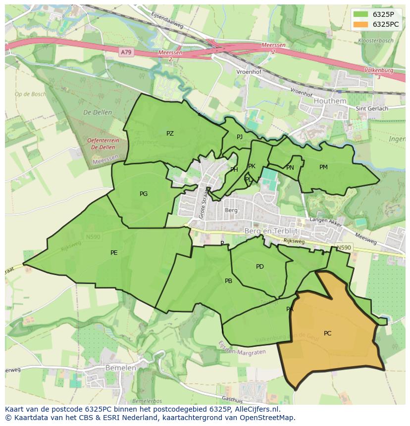 Afbeelding van het postcodegebied 6325 PC op de kaart.