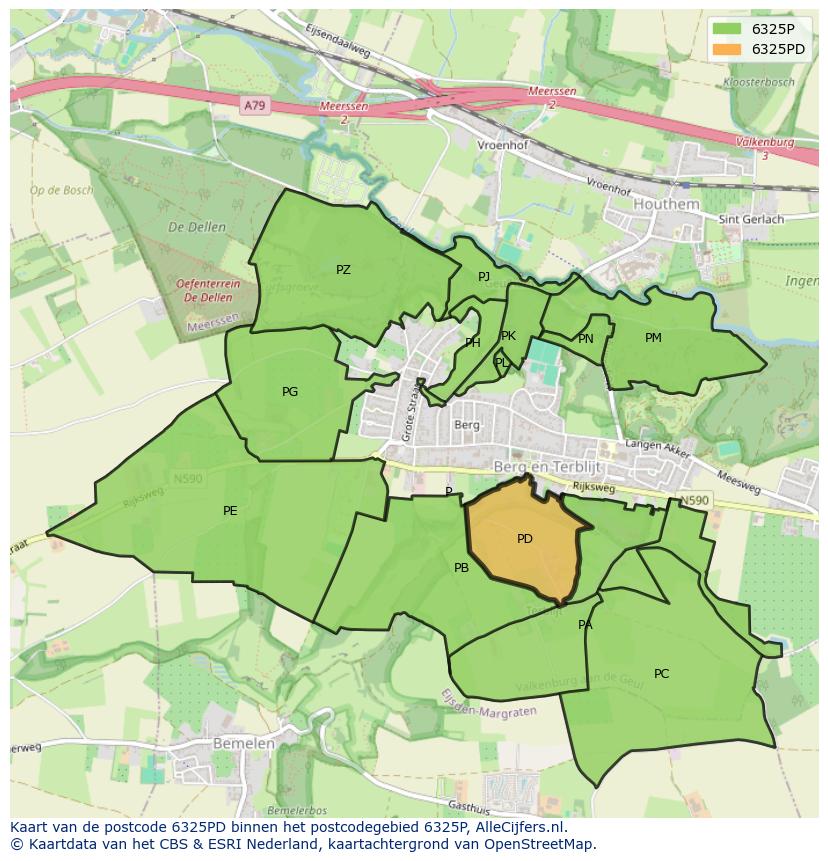 Afbeelding van het postcodegebied 6325 PD op de kaart.
