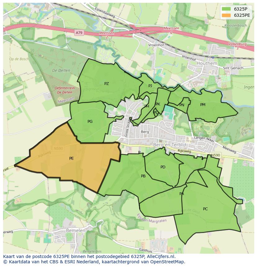 Afbeelding van het postcodegebied 6325 PE op de kaart.
