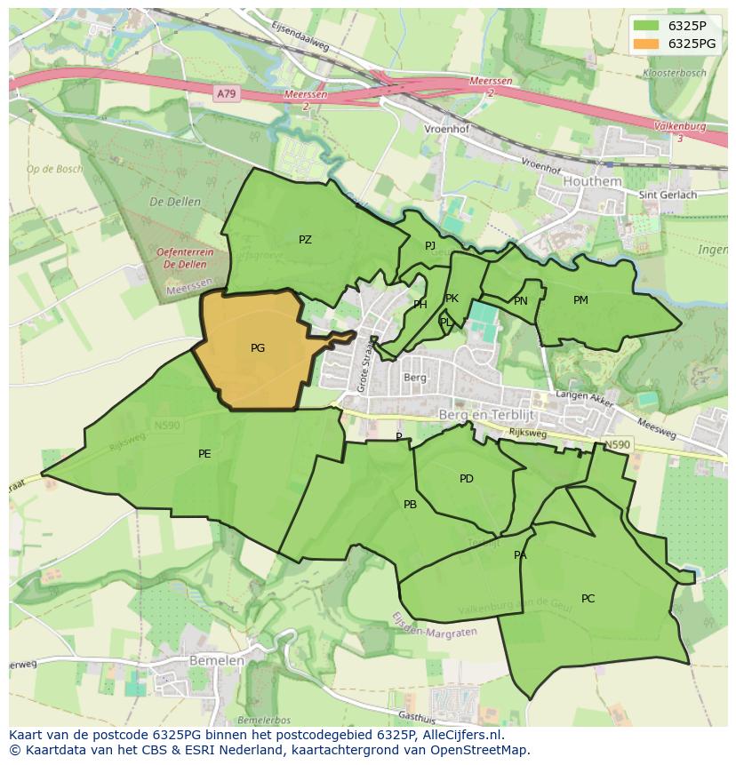 Afbeelding van het postcodegebied 6325 PG op de kaart.