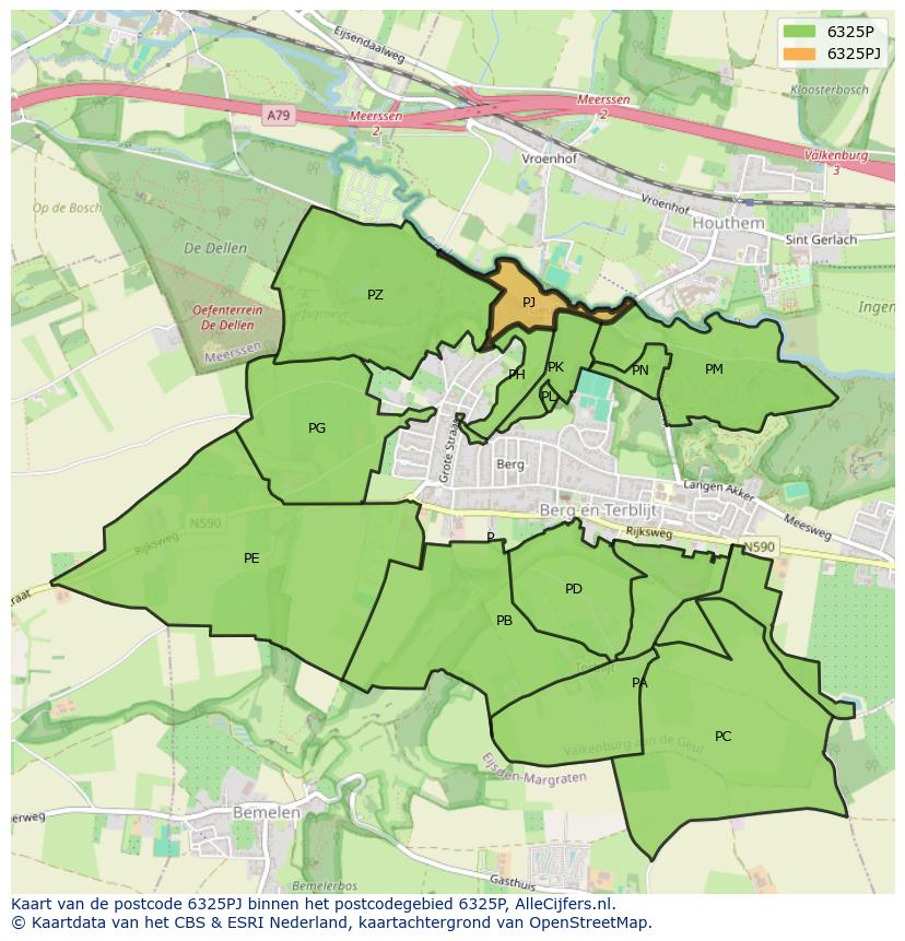 Afbeelding van het postcodegebied 6325 PJ op de kaart.