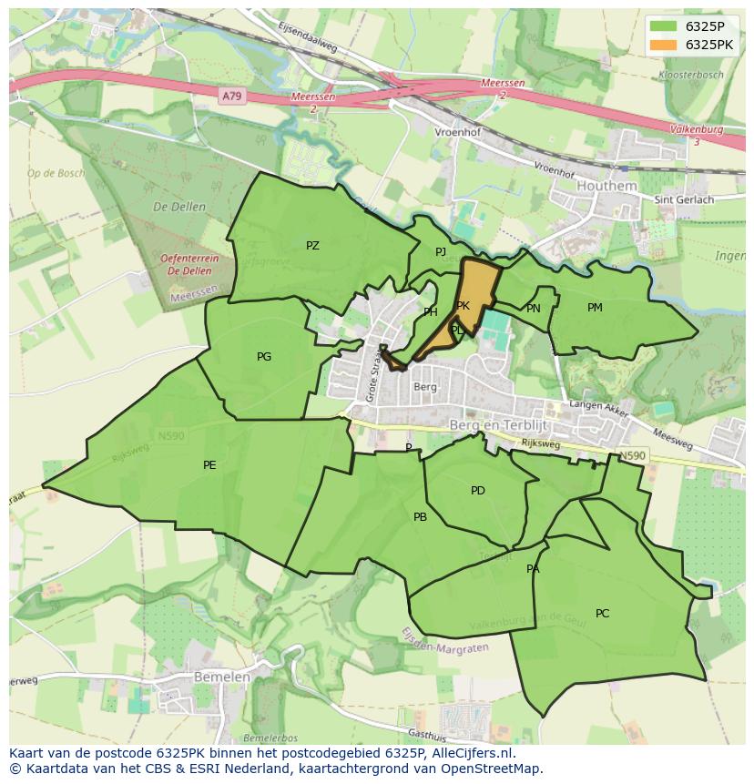 Afbeelding van het postcodegebied 6325 PK op de kaart.