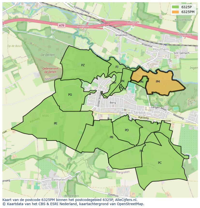 Afbeelding van het postcodegebied 6325 PM op de kaart.