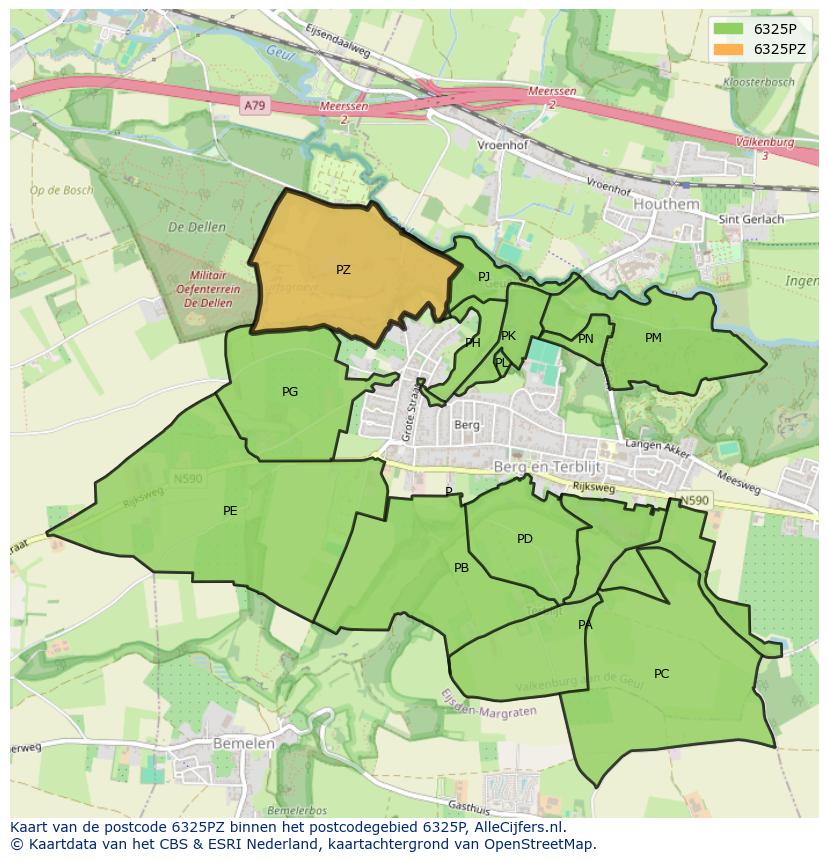 Afbeelding van het postcodegebied 6325 PZ op de kaart.