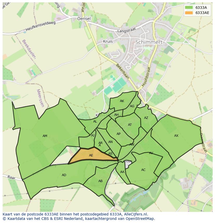 Afbeelding van het postcodegebied 6333 AE op de kaart.