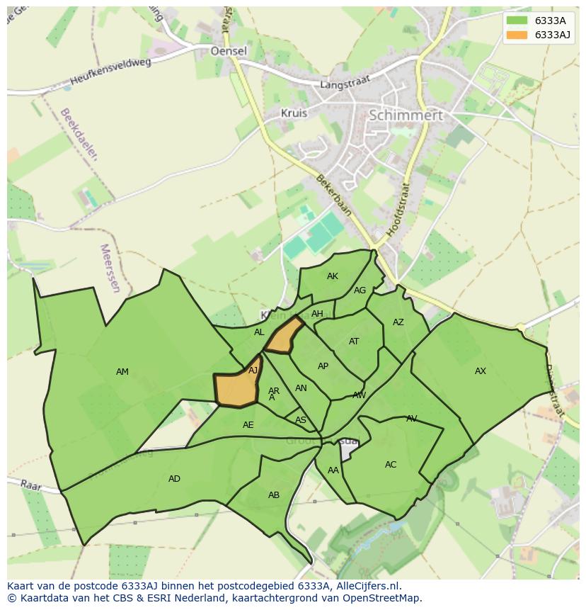 Afbeelding van het postcodegebied 6333 AJ op de kaart.