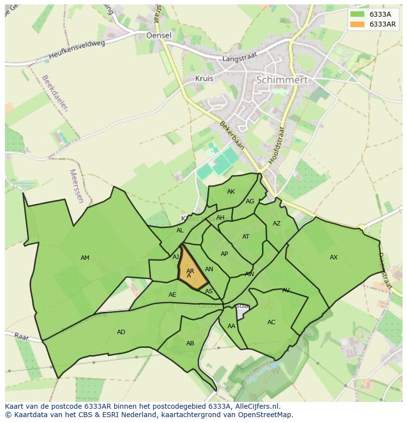 Afbeelding van het postcodegebied 6333 AR op de kaart.