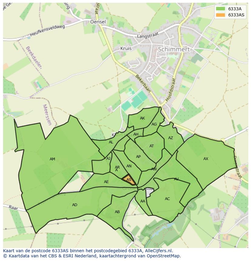 Afbeelding van het postcodegebied 6333 AS op de kaart.
