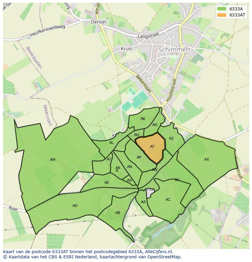 Afbeelding van het postcodegebied 6333 AT op de kaart.