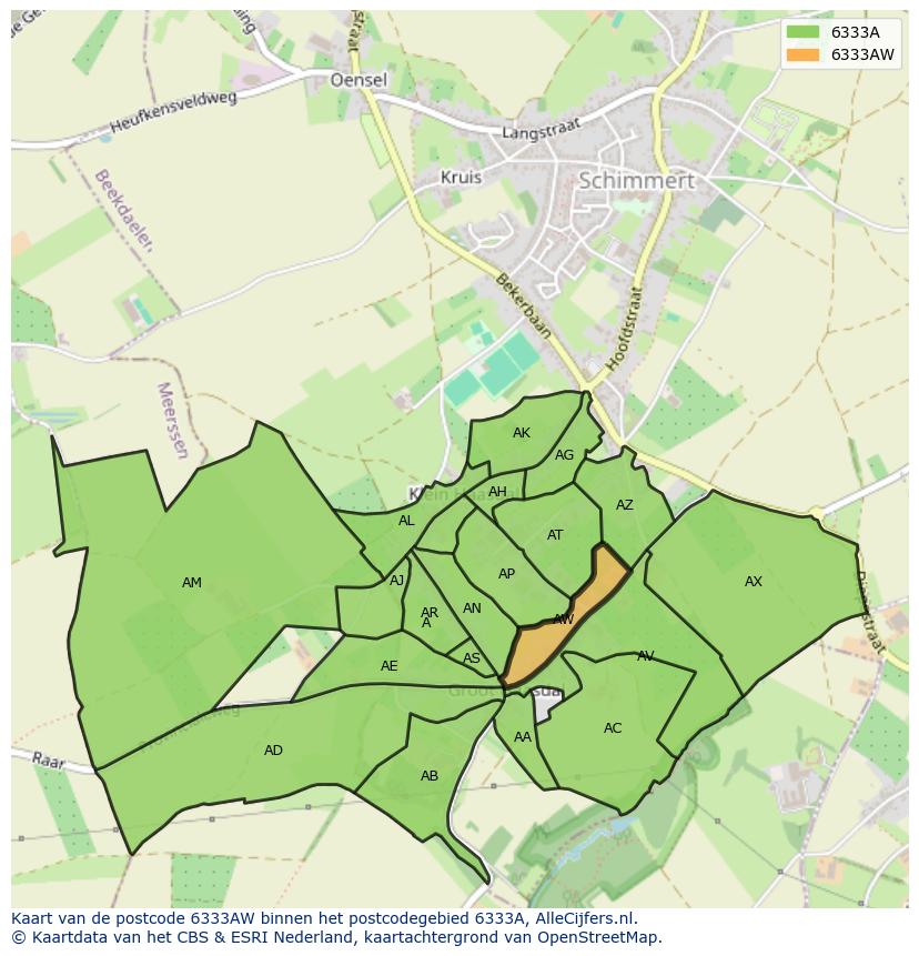 Afbeelding van het postcodegebied 6333 AW op de kaart.