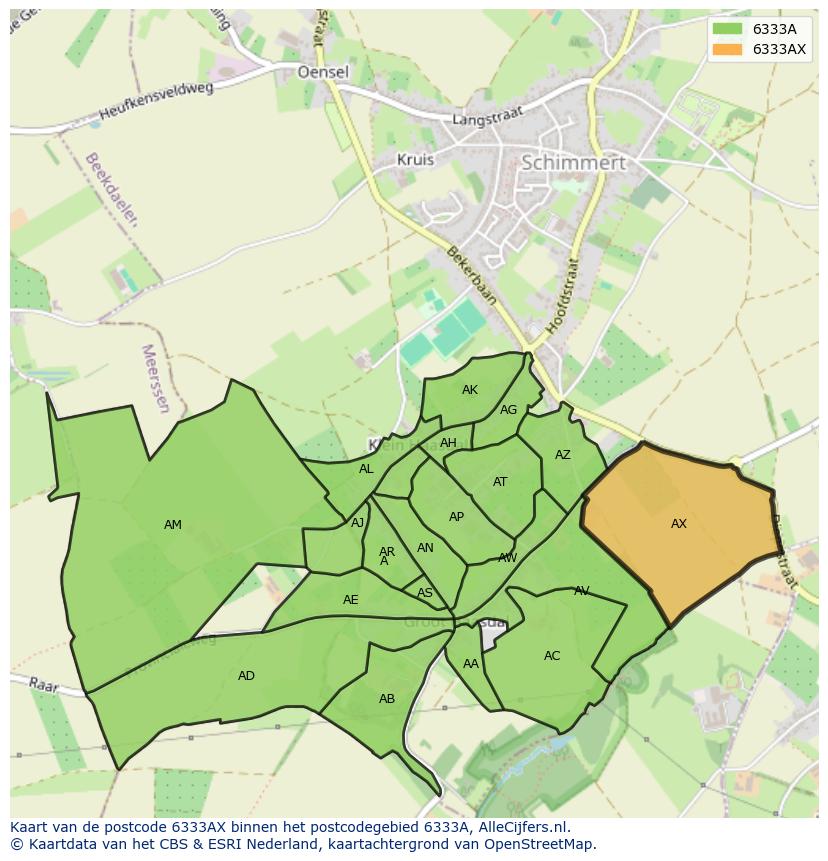 Afbeelding van het postcodegebied 6333 AX op de kaart.