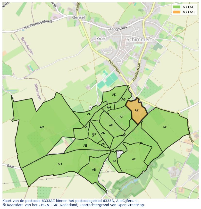 Afbeelding van het postcodegebied 6333 AZ op de kaart.