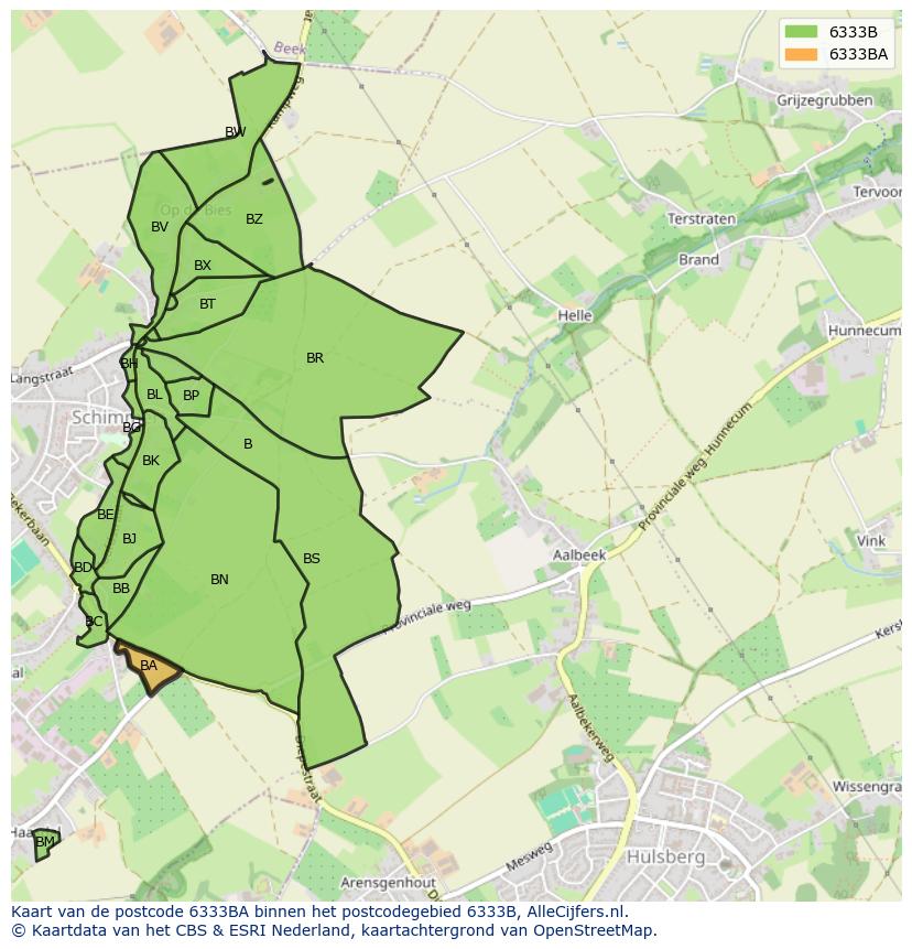 Afbeelding van het postcodegebied 6333 BA op de kaart.