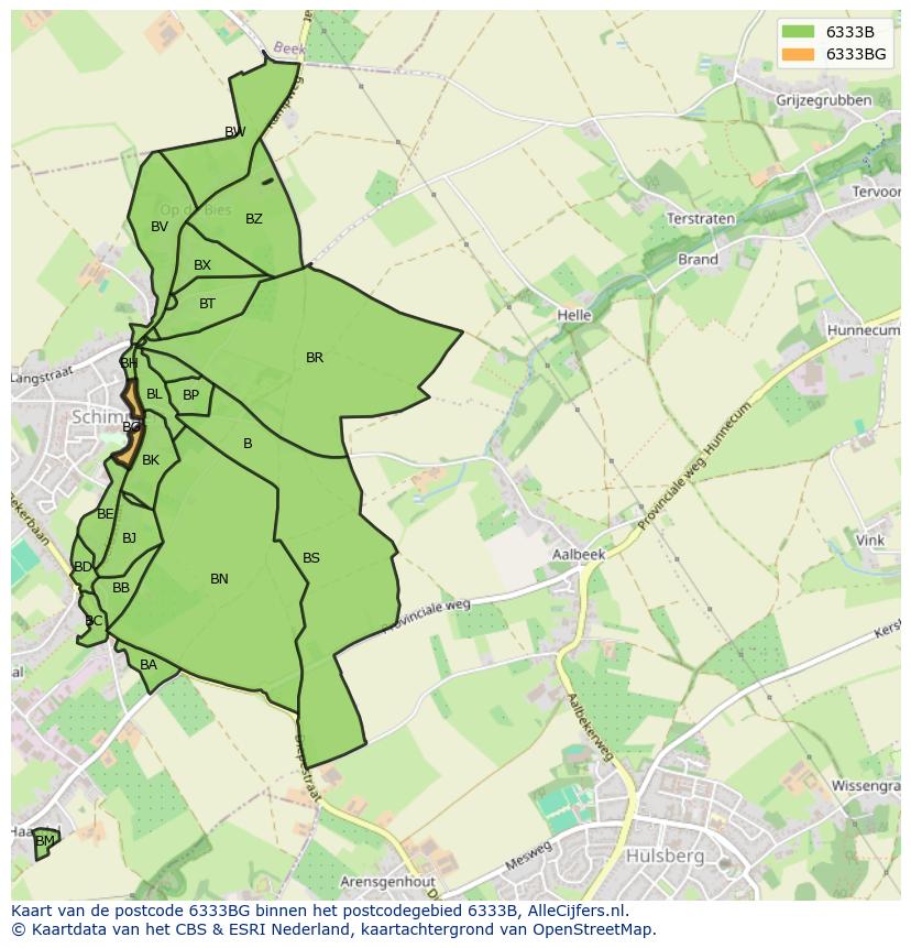 Afbeelding van het postcodegebied 6333 BG op de kaart.