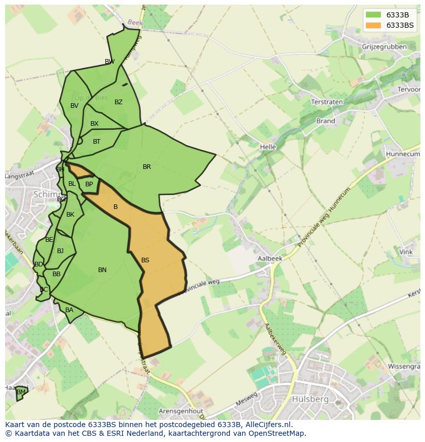 Afbeelding van het postcodegebied 6333 BS op de kaart.