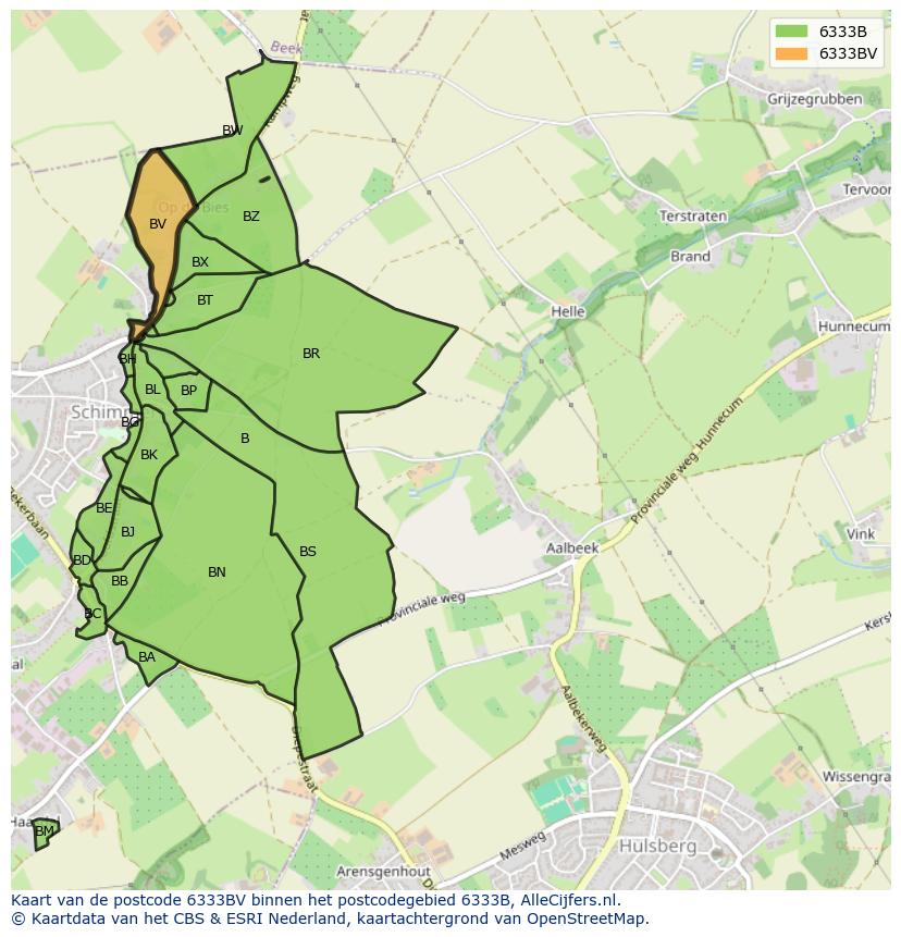 Afbeelding van het postcodegebied 6333 BV op de kaart.