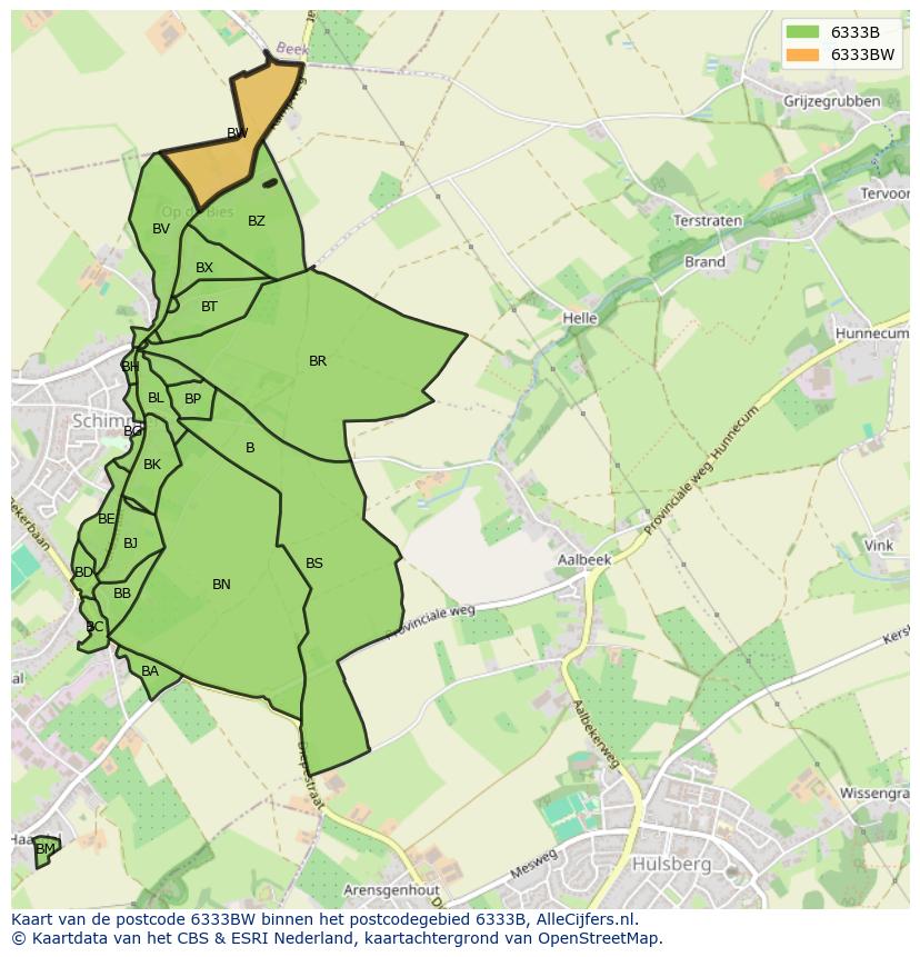 Afbeelding van het postcodegebied 6333 BW op de kaart.