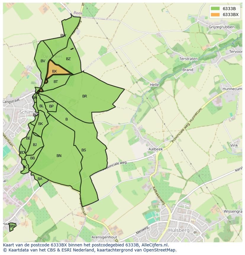 Afbeelding van het postcodegebied 6333 BX op de kaart.
