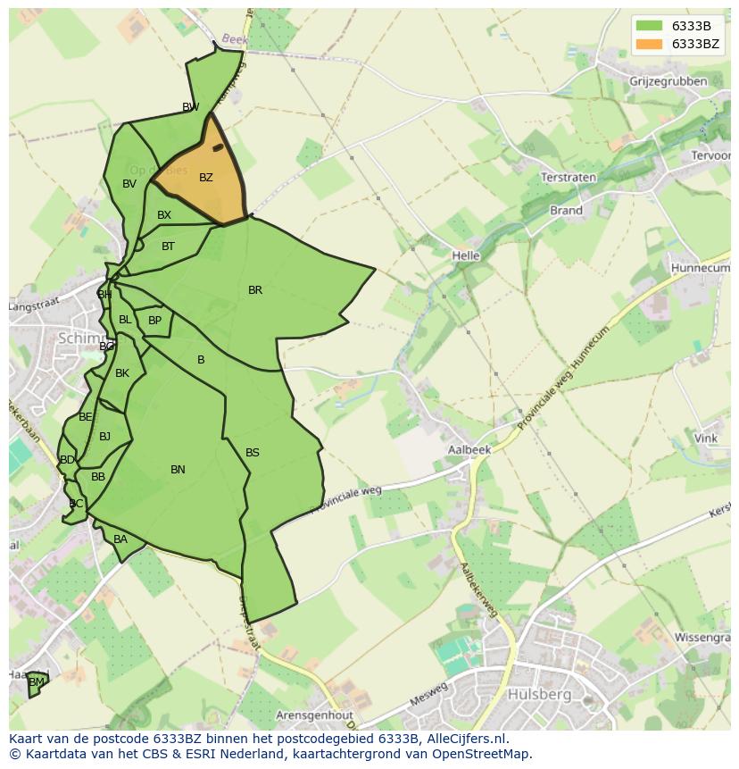 Afbeelding van het postcodegebied 6333 BZ op de kaart.