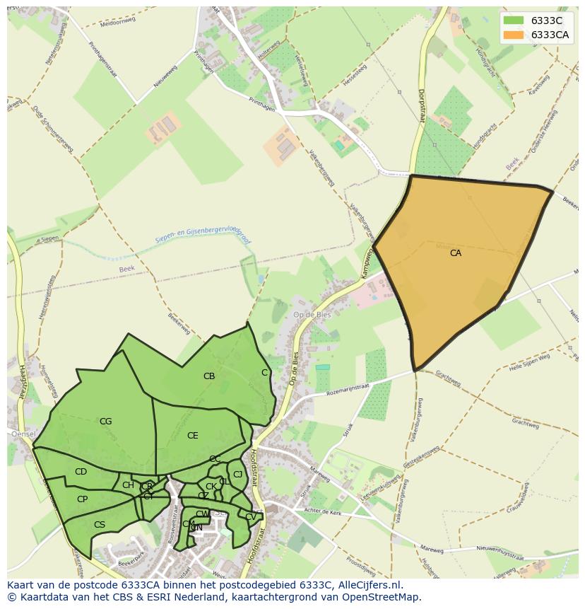 Afbeelding van het postcodegebied 6333 CA op de kaart.