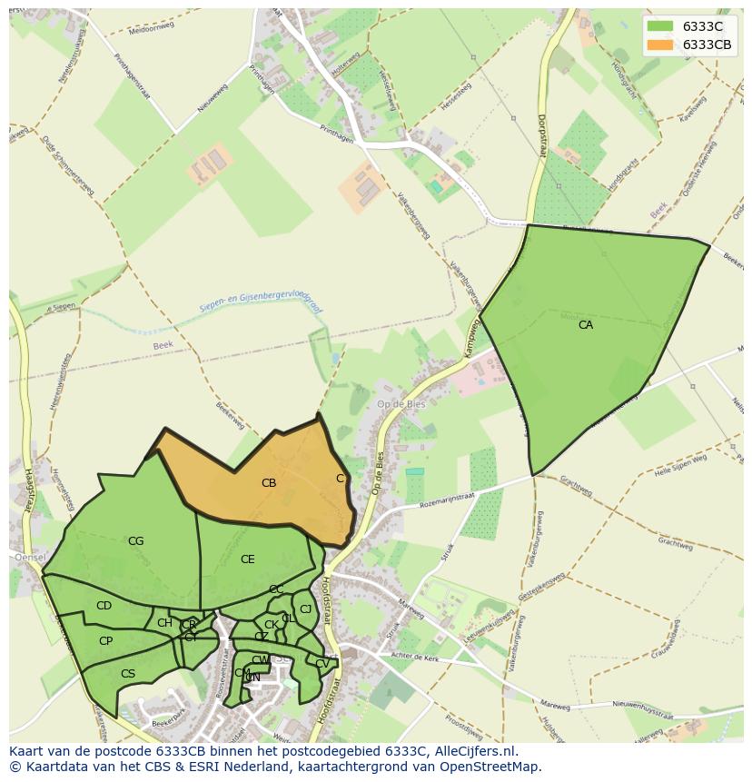 Afbeelding van het postcodegebied 6333 CB op de kaart.