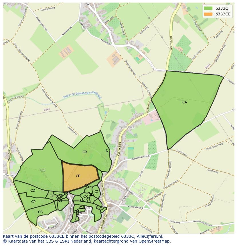 Afbeelding van het postcodegebied 6333 CE op de kaart.
