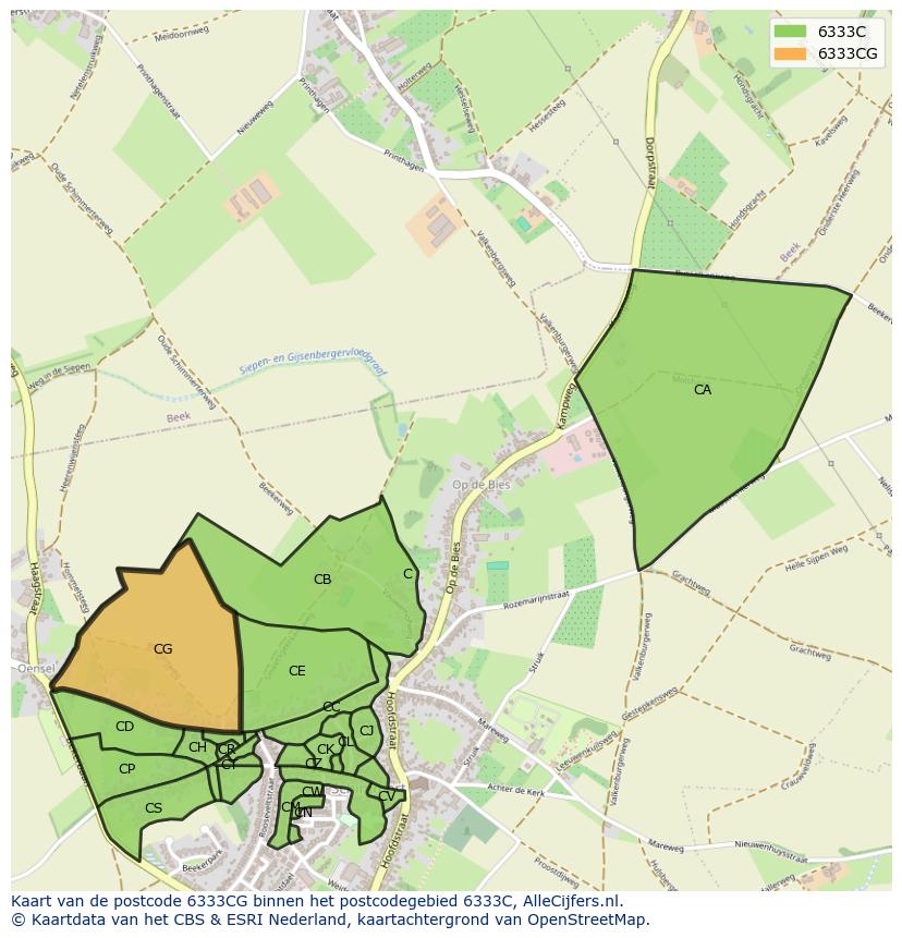 Afbeelding van het postcodegebied 6333 CG op de kaart.