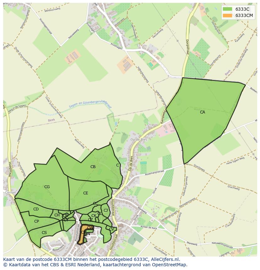 Afbeelding van het postcodegebied 6333 CM op de kaart.