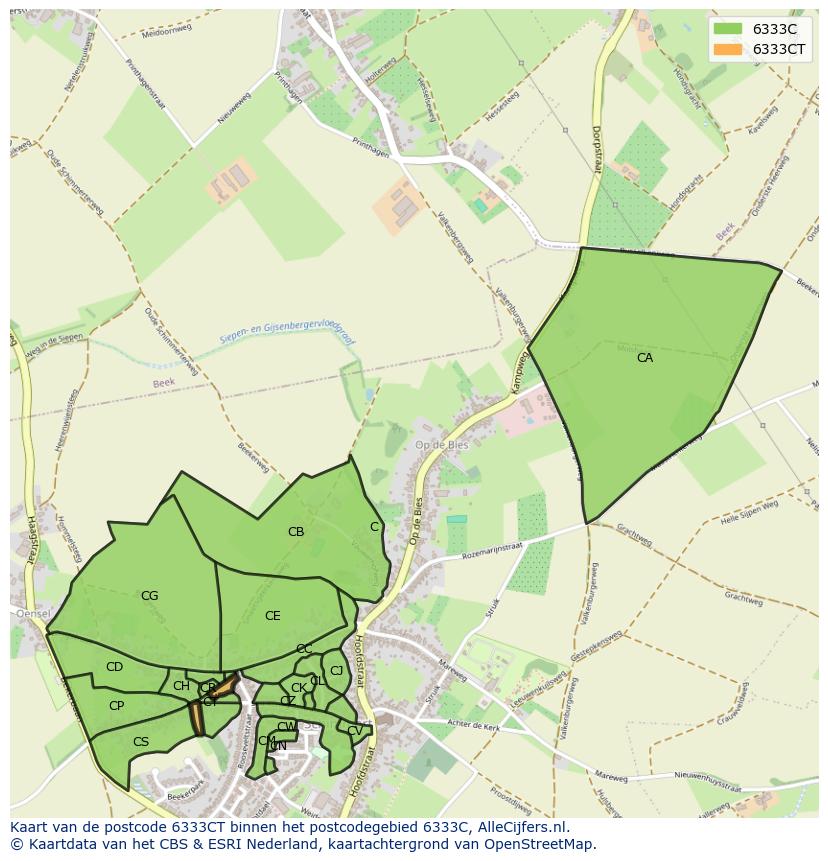 Afbeelding van het postcodegebied 6333 CT op de kaart.